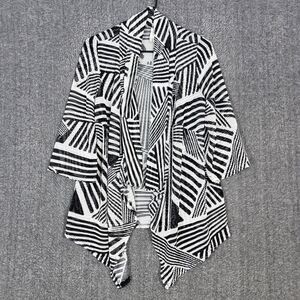 Per Seption Concept Kimono Top Womens L Black White Open Front Draped Cardigan